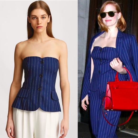 Ralph Lauren Purple Label Blanche Pinstripe Bustier Corset Top Strapless Peplum - Picture 1 of 11